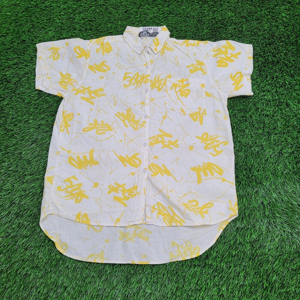 Vintage Abstract AOP Button Shirt Womens Medium 22x29 Y2K